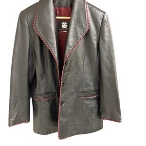 Dita Martin Design NWOT oversized S leather blazer/coat with pink stitched detai